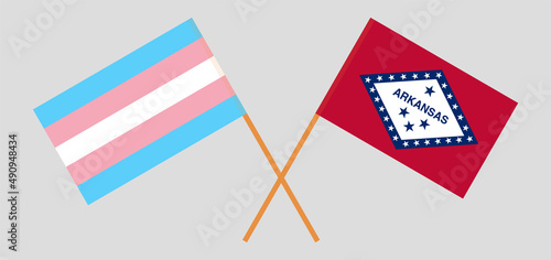 Crossed flags of Transgender Pride and The State of Arkansas. Official colors. Correct proportion