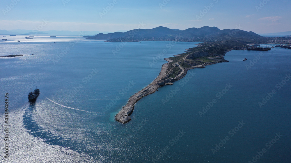 Aerial drone photo of iconic peninsula of Kinosoura or dog's tail in