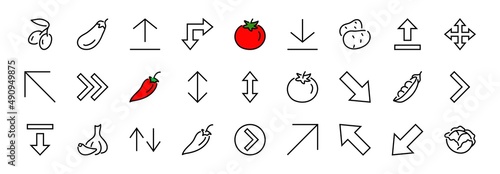 Set of line arrows, directions, arrows, contains icons such as pause, continuation, directly, to the right, Editable stroke. 480x480, On a white background, Vector illustration