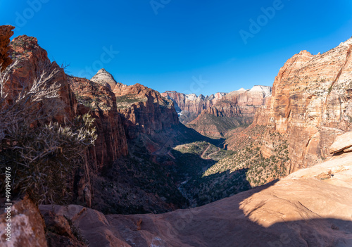 View of the Zion National Park Valley from Top of Mountain