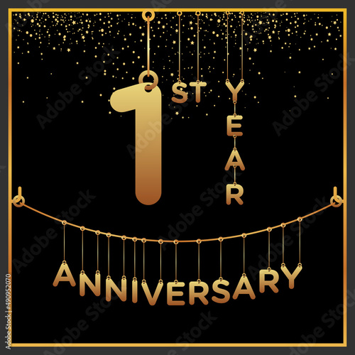 1st year anniversary, vector design for anniversary celebration with gold color on black background, simple and luxury design. logo vector template