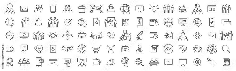 Teamwork and business line icons collection. Big UI icon set. Thin outline icons pack. Vector illustration eps10 - obrazy, fototapety, plakaty 