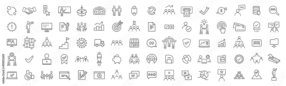 Teamwork and accounting line icons collection. Big UI icon set. Thin outline icons pack. Vector illustration eps10 - obrazy, fototapety, plakaty 
