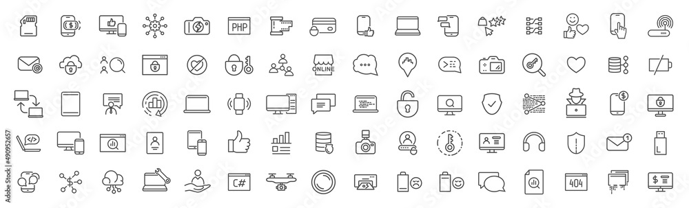 Technologies and business line icons collection. Big UI icon set. Thin outline icons pack. Vector illustration eps10