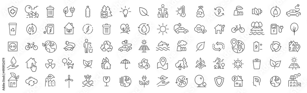Eco and environment line icons collection. Big UI icon set. Thin outline icons pack. Vector illustration eps10 - obrazy, fototapety, plakaty 