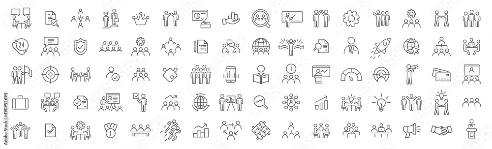 Teamwork and workshop line icons collection. Big UI icon set. Thin outline icons pack. Vector illustration eps10 - obrazy, fototapety, plakaty 