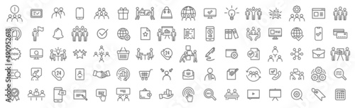 Canvas Print Teamwork and business line icons collection