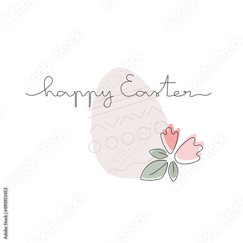 Simple easter card with boho style egg hand drawn lettering Happy Easter.