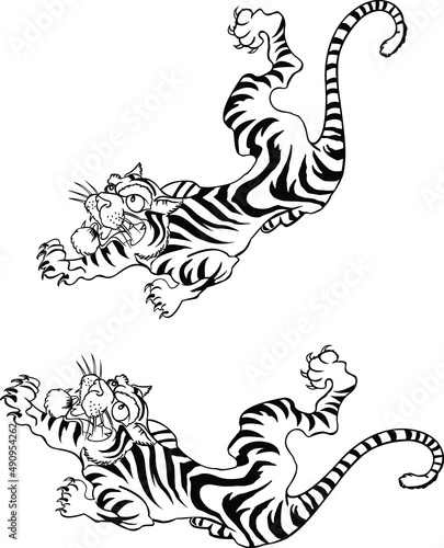 Fototapeta Naklejka Na Ścianę i Meble -  Hand draw a Tiger full-body for greetings card, flyers, invitation, poster, brochure, banner, calendar, social media,