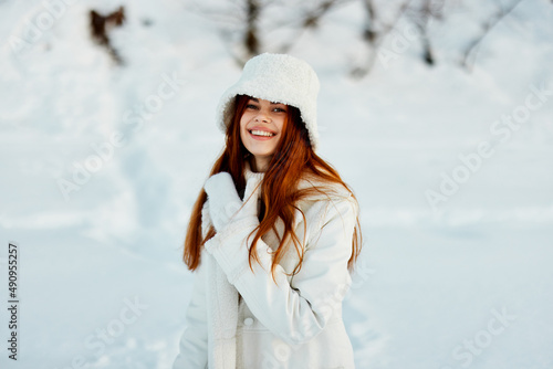 pretty woman winter clothes walk snow cold vacation Fresh air