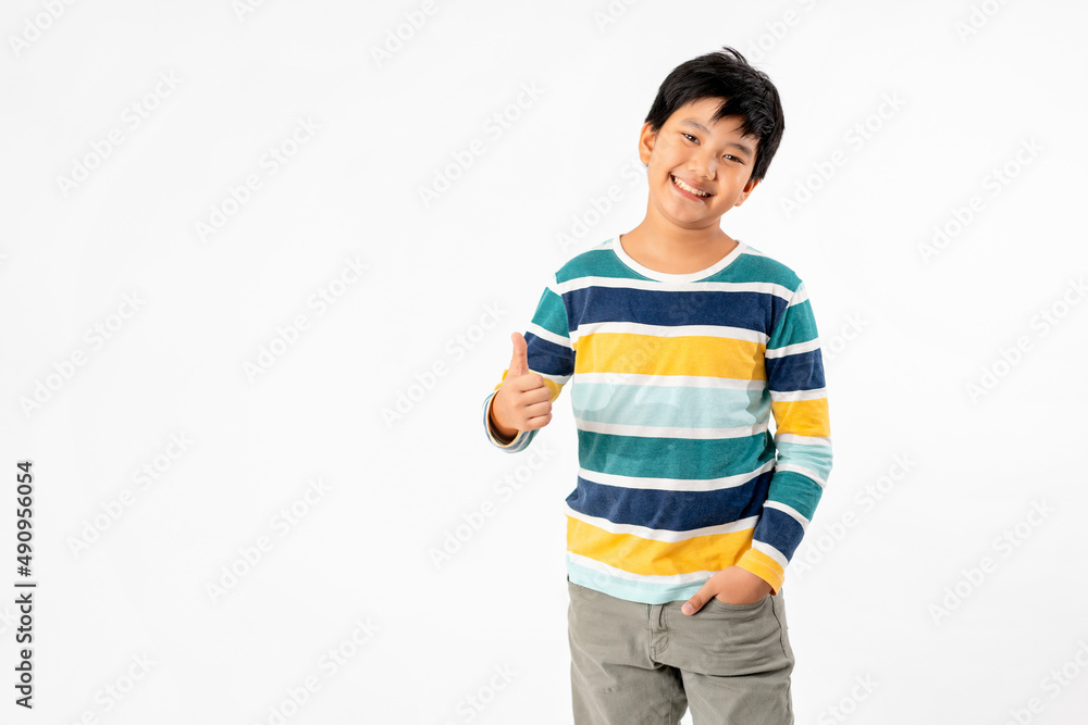 Portrait of Happy Young Asian Boy Isolate on White Background with Copy space. Portrait of Happy Young Asian Boy Isolate on White Background with Copy space.