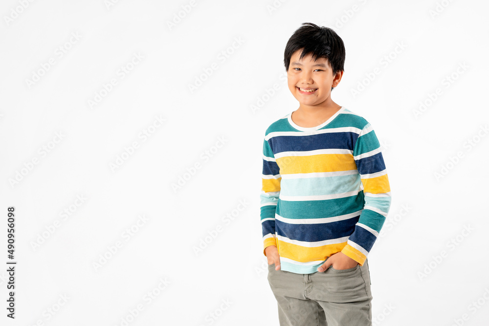 Portrait of Happy Young Asian Boy Isolate on White Background with Copy space. Portrait of Happy Young Asian Boy Isolate on White Background with Copy space.