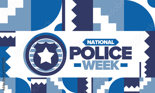National Police Week. Celebrated annual in May. In honor of the United States police hero. Police badge and star. Officers Memorial Day. American patriotic design. Vector poster, creative illustration