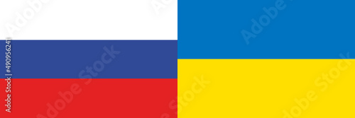 Russian vs Ukraine flag waving. 