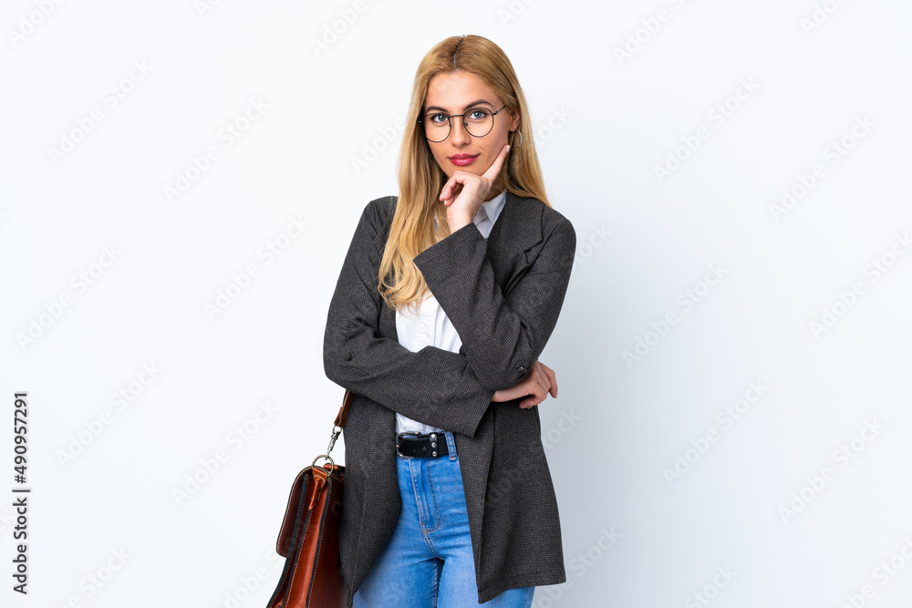Business Uruguayan woman over isolated white background laughing Business Uruguayan woman over isolated white background laughing