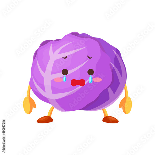 涙を流す可愛い紫キャベツのキャラクターのイラスト