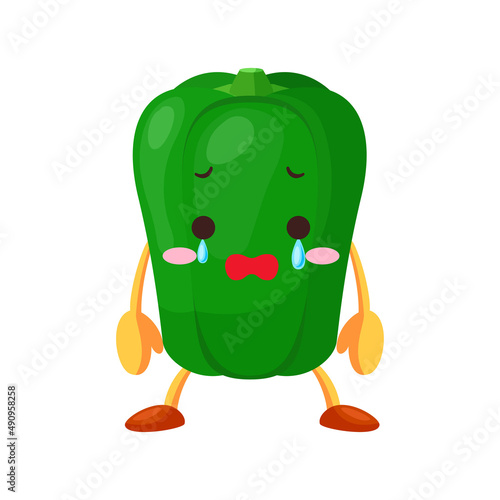 涙を流す可愛いピーマンのキャラクターのイラスト