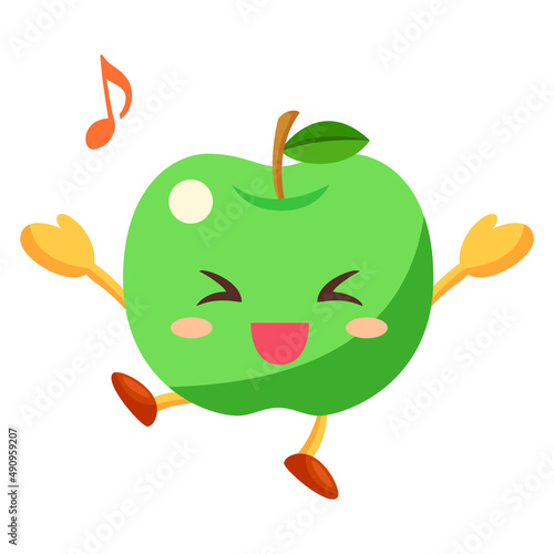 とても喜んでいる青りんごのかわいいキャラクターのイラスト