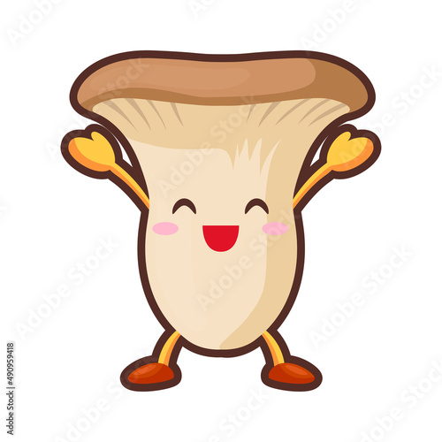 両手を挙げて喜んでいるかわいいエリンギのキャラクターのイラスト