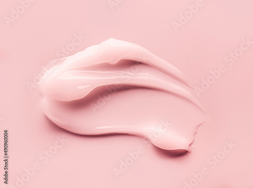 Cream balm pink cosmetic texture smudge on pastel background