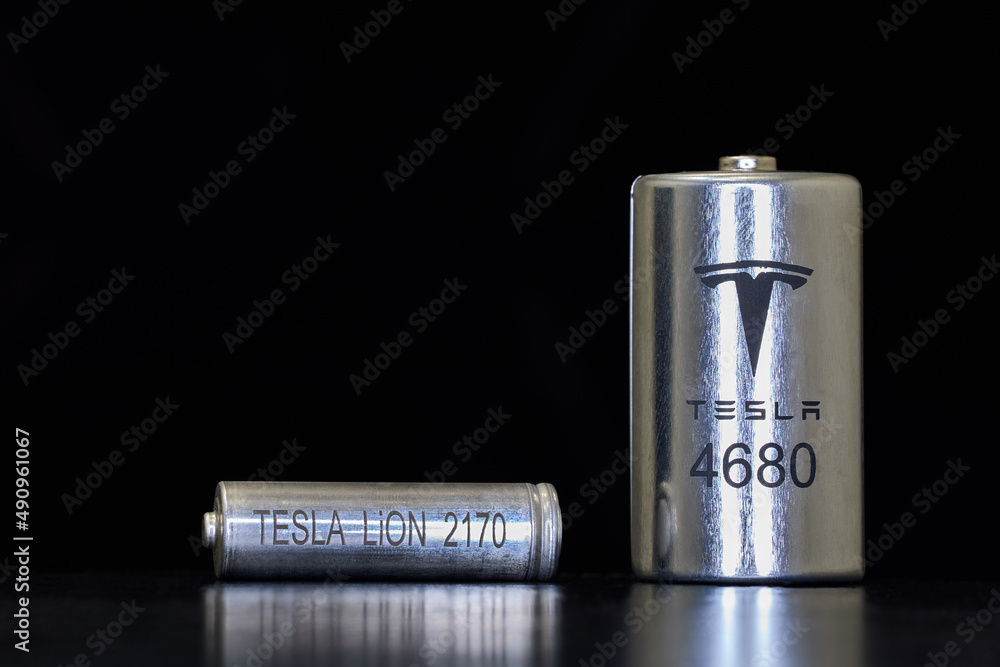 Tesla 2170 and 4680 Battery Cell Comparison Basics, St. Petersburg, Russia,  January 9, 2022. Stock Photo | Adobe Stock
