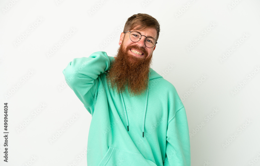 Young reddish caucasian man isolated on white background laughing Young reddish caucasian man isolated on white background laughing