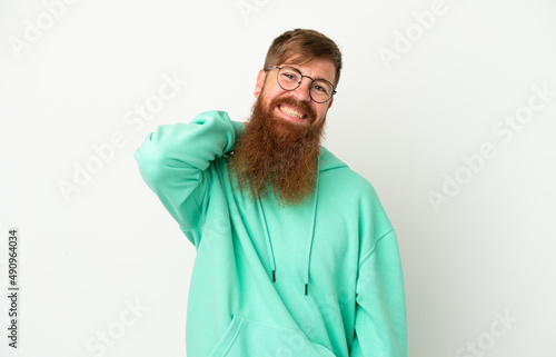 Young reddish caucasian man isolated on white background laughing © luismolinero
