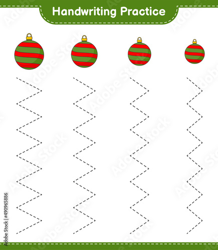 Handwriting practice. Tracing lines of Christmas Ball. Educational children game  printable worksheet  vector illustration