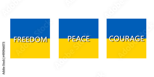 Ukraine flag blue and yellow with an inscription freedom peace courage vector isolated on transparent background