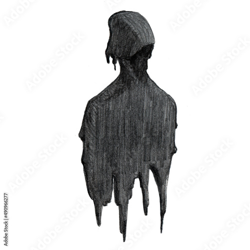 Hand drawn pencil scetches. Isolated silhouette. Spread out photo