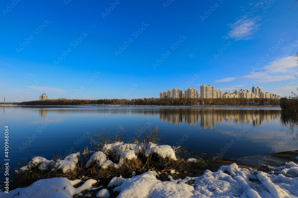 Fototapeta premium Beautiful snow scenery in a park, North China