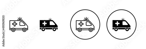 Ambulance icons set. ambulance truck sign and symbol. ambulance car