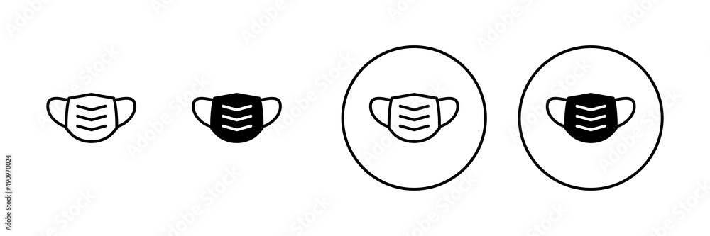 Mask icons set. Medical mask sign and symbol. Man face with mask icon. Safety breathing mask Mask icons set. Medical mask sign and symbol. Man face with mask icon. Safety breathing mask