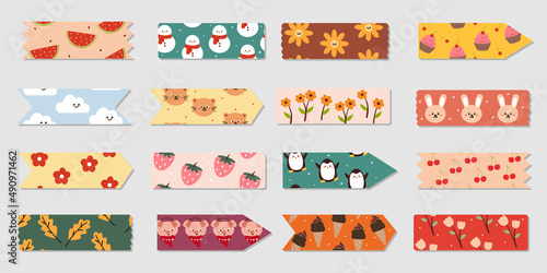 hand drawing cartoon washi tape for student, diary, scrapbook
