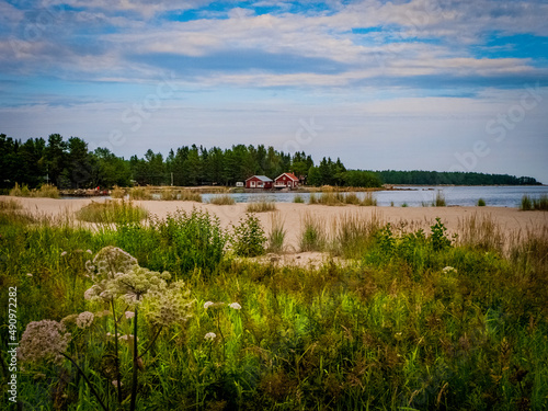 Beach view in Swedish vecation paradise Norrfjarden, Halsingland photo