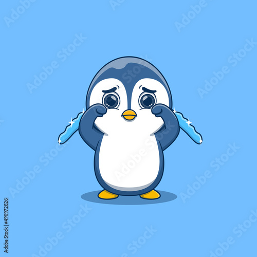 cute penguin crying with tears