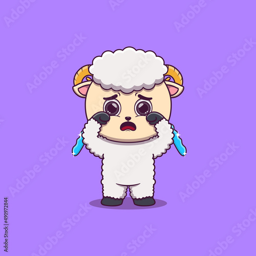 cute sheep crying with tears