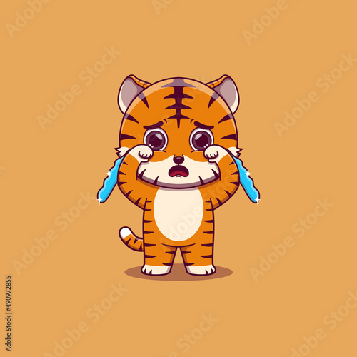cute tiger crying with tears