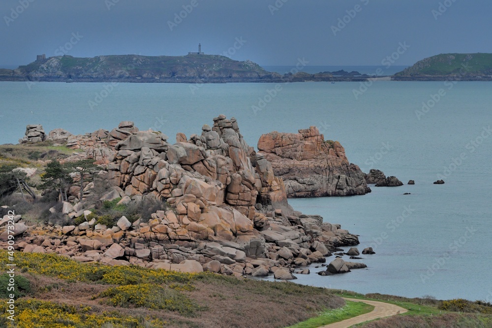 beautiful seascape on the pink granite coast in Brittany France