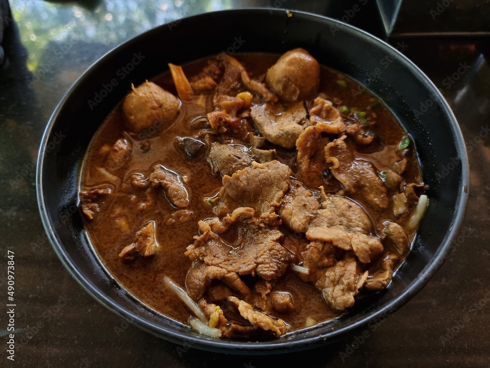 Corned Beef Tenderloin with thickened soups and meat balls in a cup. focus a point of object. Corned Beef Tenderloin with thickened soups and meat balls in a cup. focus a point of object.