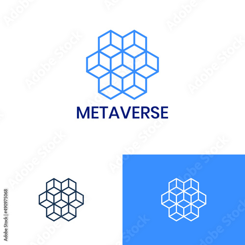 Polygonal blockchain logo design vector concept. Data science logomark illustration. Can representing code, crypto, connect, metaverse, tech, system.