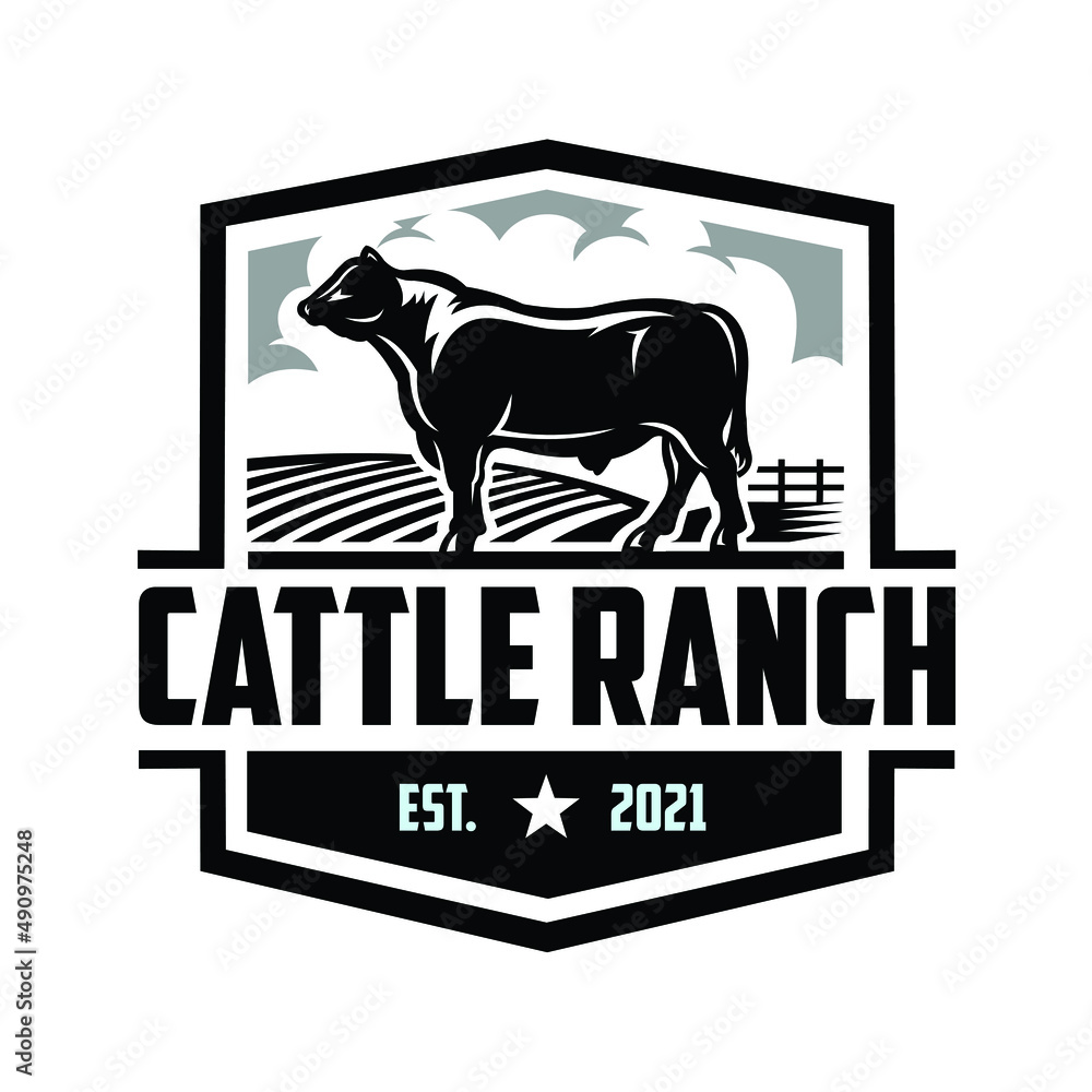 Cattle ranch ready made emblem logo design vector isolated - obrazy, fototapety, plakaty 