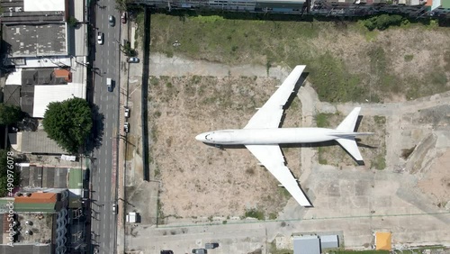 Topdown view old Jumbo Jet abandoned in the city, Pattaya Downtown, Thailand