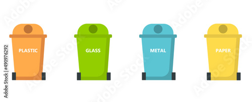 Recycling garbage elements trash cans tires management industry utilize waste can vector illustration.