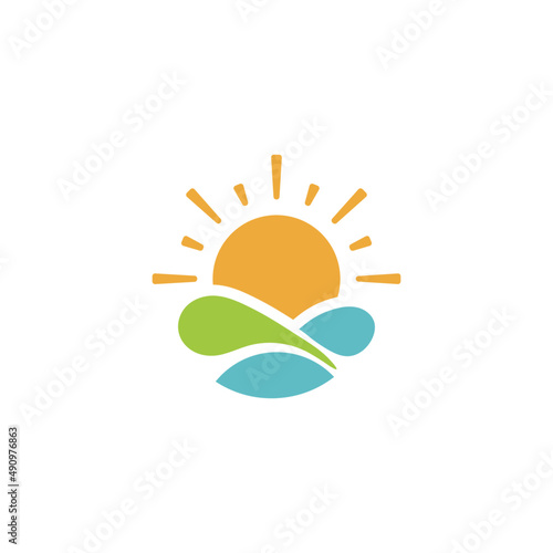 Sun Logo Business Design Template. Nature Sunset Logo Business Icon Sign Stock Vector. Sun Solar Energy Logo Design Template