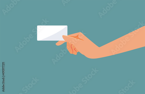 Hand Holding Business Card Vector Cartoon Illustration