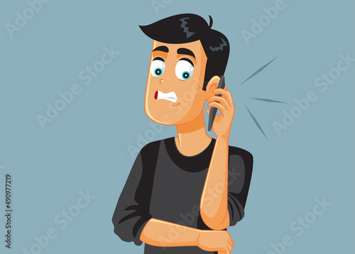 Stressed Man Talking on the Phone Vector Cartoon Illustration