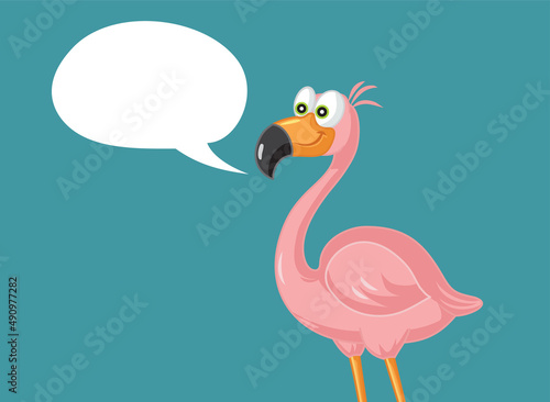 Flamingo Bird with Speech Bubble Vector Cartoon Illustration