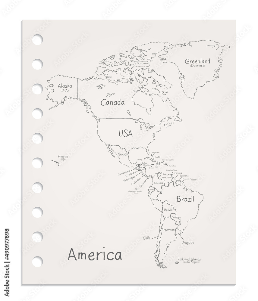 America map on realistic clean sheet of paper torn from block vector