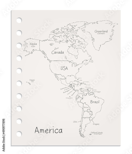 America map on realistic clean sheet of paper torn from block vector
